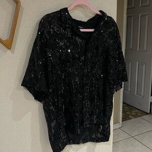 Forever 21 Black Sequin Button-Up Top